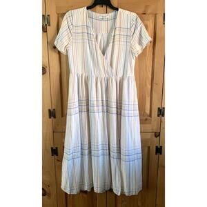 Madewell Linen Blend Clara Pastel Plaid Cottage Boho Midi Dress Size S